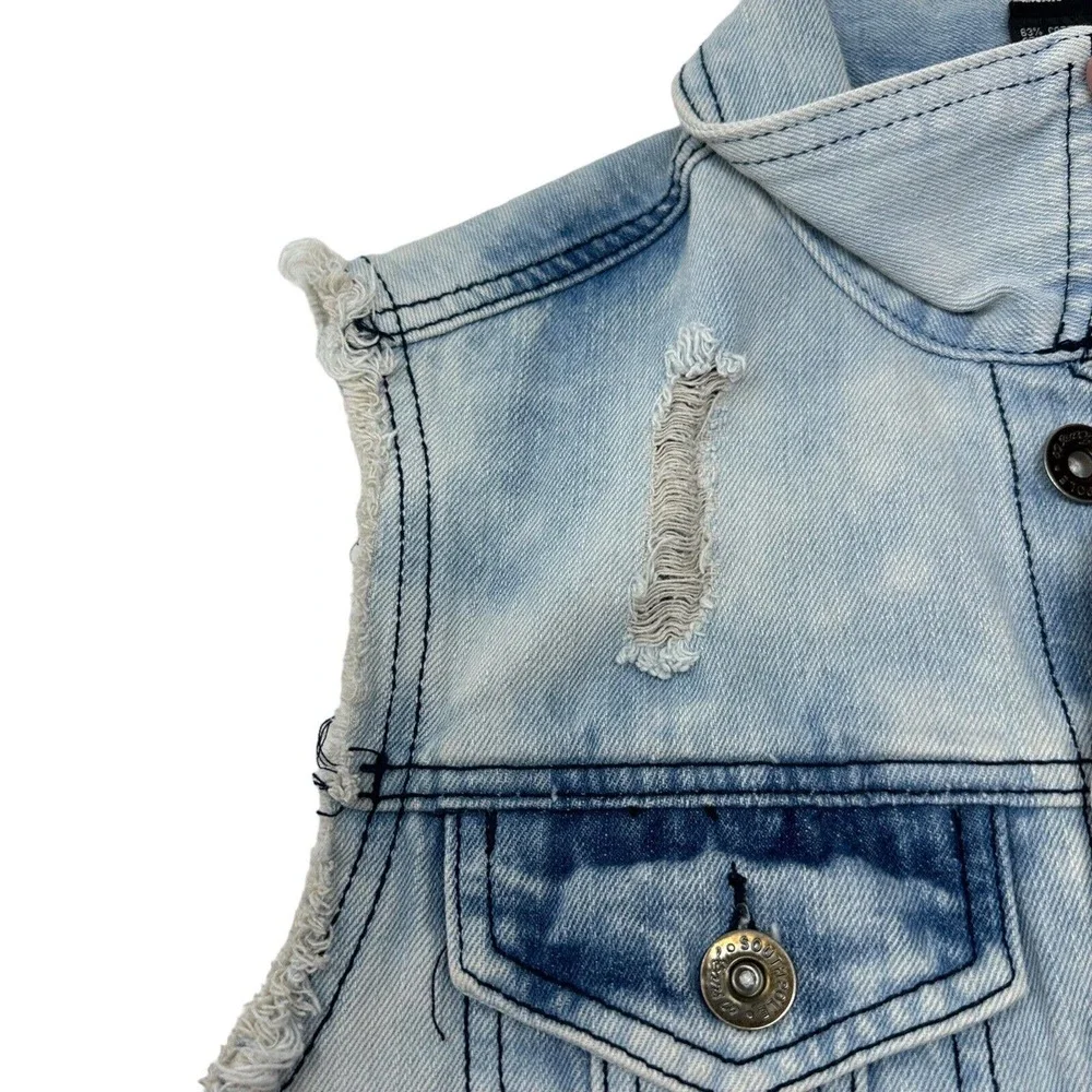 Southpole Mens Jean‎ Jacket Vest Denim American Flag Patch Distressed Blue Small